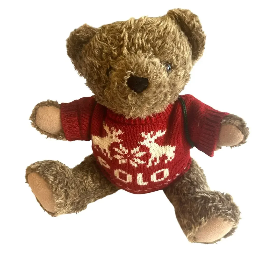 POLO Vintage 1998 Holiday Plush Teddy Bear Reindeer Sweater and Backpack VTG